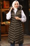 Tam Dolgu Verev Dikim Kürklü Tesettür Şişme Yelek Haki