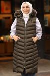 Tam Dolgu Verev Dikim Kürklü Tesettür Şişme Yelek Haki