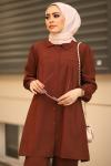 Pile Tunik Tesettür Gofre Takım Kahverengi