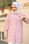 Kolu Lastikli Gofre Tesettür Gömlek Kiremit