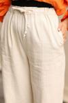 Keten Yırtmaçlı Pantolon Bej