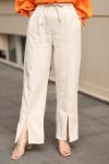 Keten Yırtmaçlı Pantolon Bej