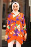 Yapraklı Viscon Tesettür Gömlek Oranj
