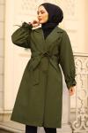 Kolları İpli Tesettür Trençkot Haki