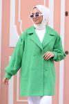 Balon Kol Kaşe Tesettür Kaban Yeşil