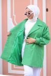 Balon Kol Kaşe Tesettür Kaban Yeşil