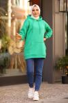 Kanguru Cep Detaylı Tesettür Sweat Yeşil