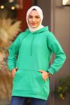 Kanguru Cep Detaylı Tesettür Sweat Yeşil