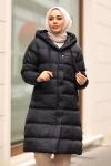 Tam Dolum Şişme Tesettür Mont Siyah