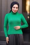 Triko Boğazlı Tesettür Kazak Yeşil