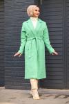 Kuşaklı Tesettür Kaşe Kaban Yeşil