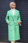 Kuşaklı Tesettür Kaşe Kaban Yeşil
