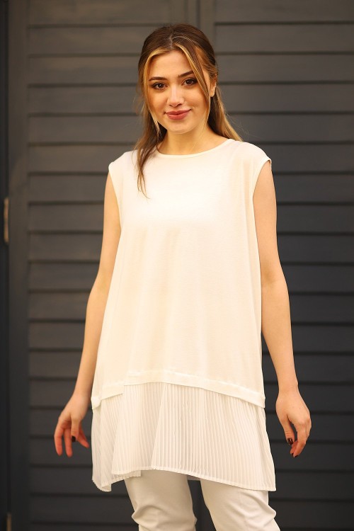 Piliseli Kolsuz İçlik Tesettür Beyaz