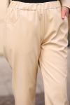 Cepli Beli Lastikli Deri Pantolon Bej