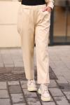 Cepli Beli Lastikli Deri Pantolon Bej