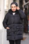 Fermuarlı Puffy Tam Dolum Tesettür Mont Siyah