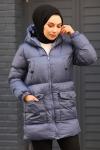 Fermuarlı Puffy Tam Dolum Tesettür Mont Mavi