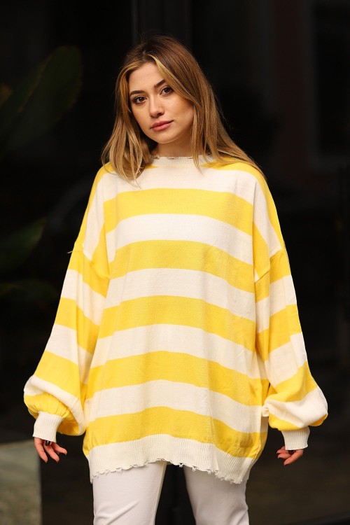 Yaka İp Detaylı Tesettür Triko Sarı