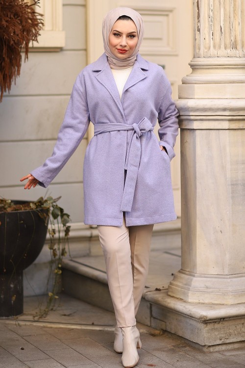 Kuşaklı Tesettür Kaşe Lila