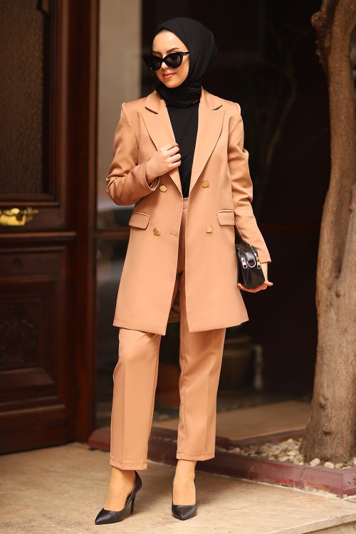 Blazer Ceketli Takım Latte