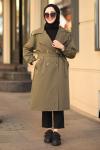 Kol Ucu Lastikli Astarlı Tesettür Trençkot Haki