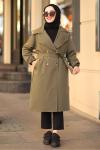 Kol Ucu Lastikli Astarlı Tesettür Trençkot Haki