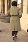 Kol Ucu Lastikli Astarlı Tesettür Trençkot Haki