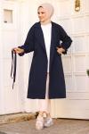 Kolları İpli Tesettür Trençkot Lacivert