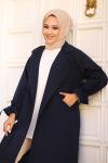 Kolları İpli Tesettür Trençkot Lacivert
