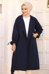 Kolları İpli Tesettür Trençkot Lacivert