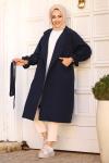 Kolları İpli Tesettür Trençkot Lacivert