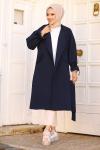 Kolları İpli Tesettür Trençkot Lacivert