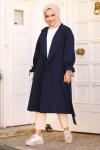 Kolları İpli Tesettür Trençkot Lacivert