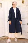 Kolları İpli Tesettür Trençkot Lacivert