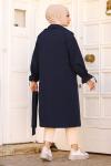 Kolları İpli Tesettür Trençkot Lacivert