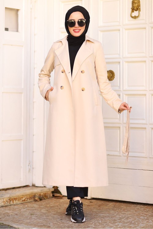 Gabardin Kumaş Tesettür Trençkot Taş