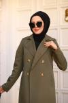 Gabardin Kumaş Tesettür Trençkot Haki