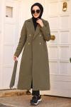 Gabardin Kumaş Tesettür Trençkot Haki