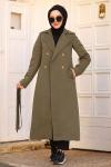 Gabardin Kumaş Tesettür Trençkot Haki