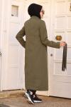 Gabardin Kumaş Tesettür Trençkot Haki