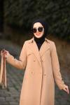 Gabardin Kumaş Tesettür Trençkot Camel