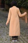 Gabardin Kumaş Tesettür Trençkot Camel