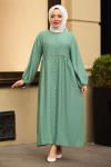 Keten Tesettür Elbise Yeşil 2