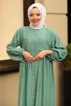 Keten Tesettür Elbise Yeşil 2