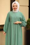 Keten Tesettür Elbise Yeşil 2