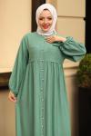 Keten Tesettür Elbise Yeşil 2