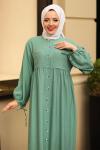 Keten Tesettür Elbise Yeşil 2