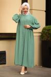 Keten Tesettür Elbise Yeşil 2