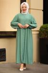 Keten Tesettür Elbise Yeşil 2