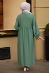 Keten Tesettür Elbise Yeşil 2